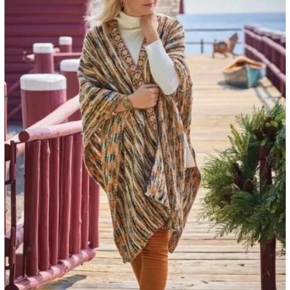 Soft Surroundings blanket wrap striped Boucle alpaca wool boho comfort